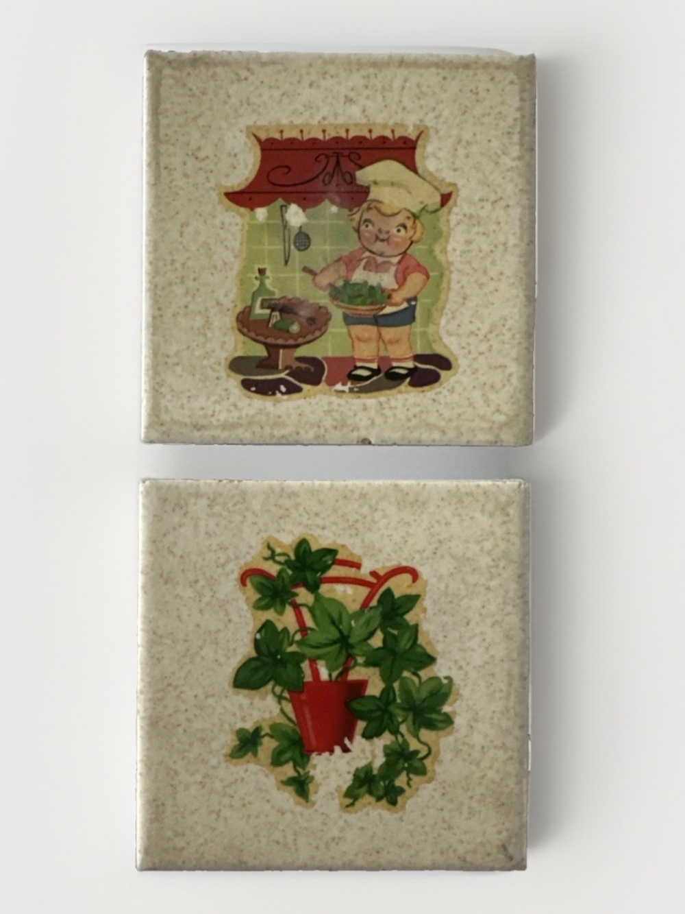 2 Vintage MARY ELLEN? PIC-TILES Nursery Rhyme Ceramic Trivet Coaster